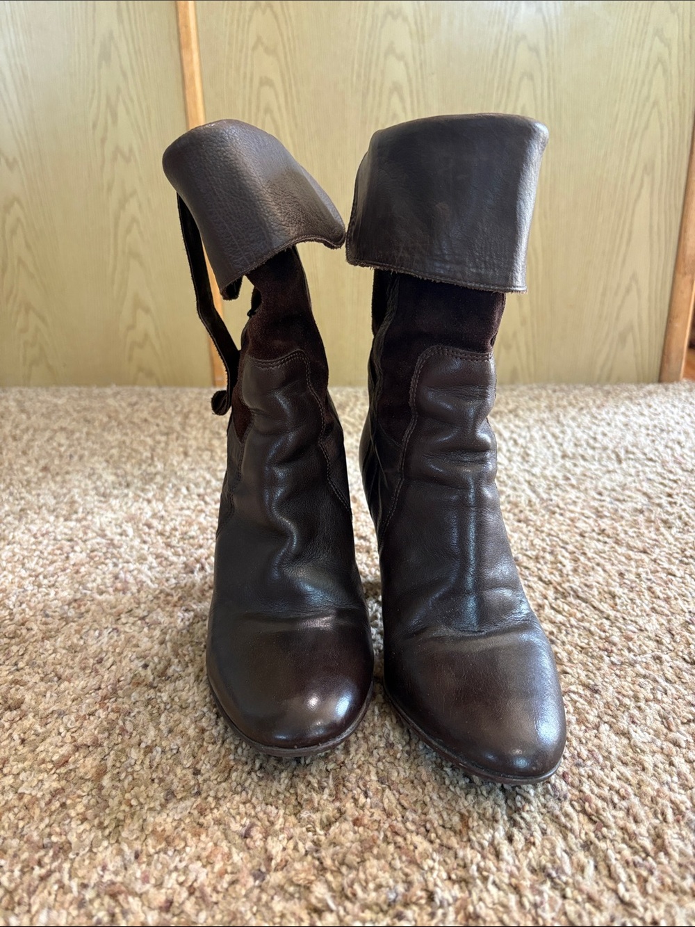 Women’s Fold-Over Leather Mid-Calf Boot - Brown